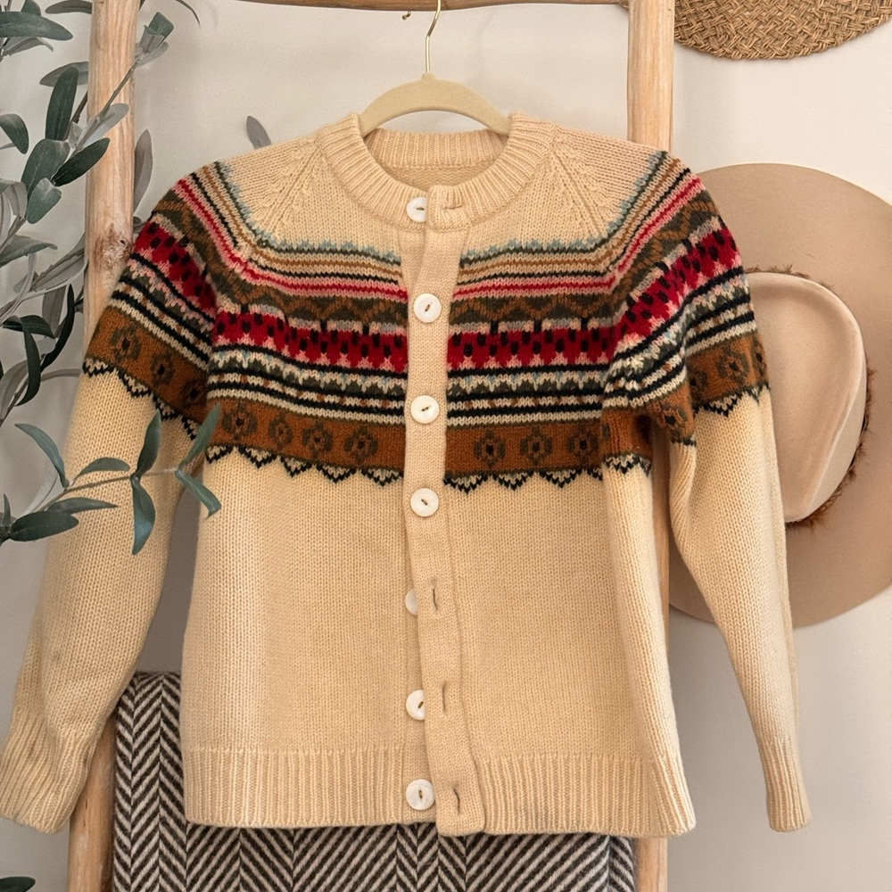 Cream Fair Isle Button-Up Women's Sweater Cardigan